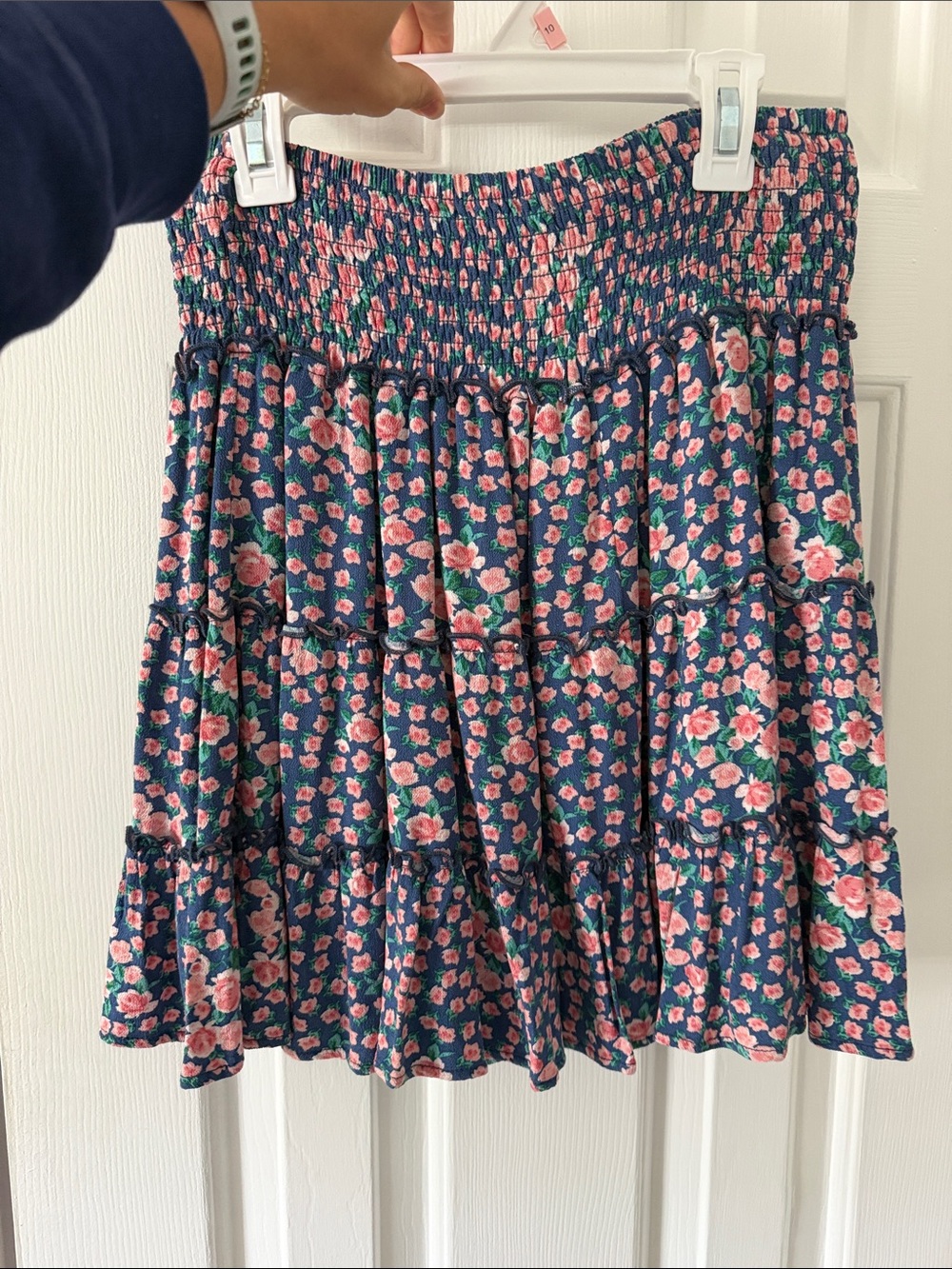American Eagle Outfitters Navy Mini Skirt with Pink Floral Print